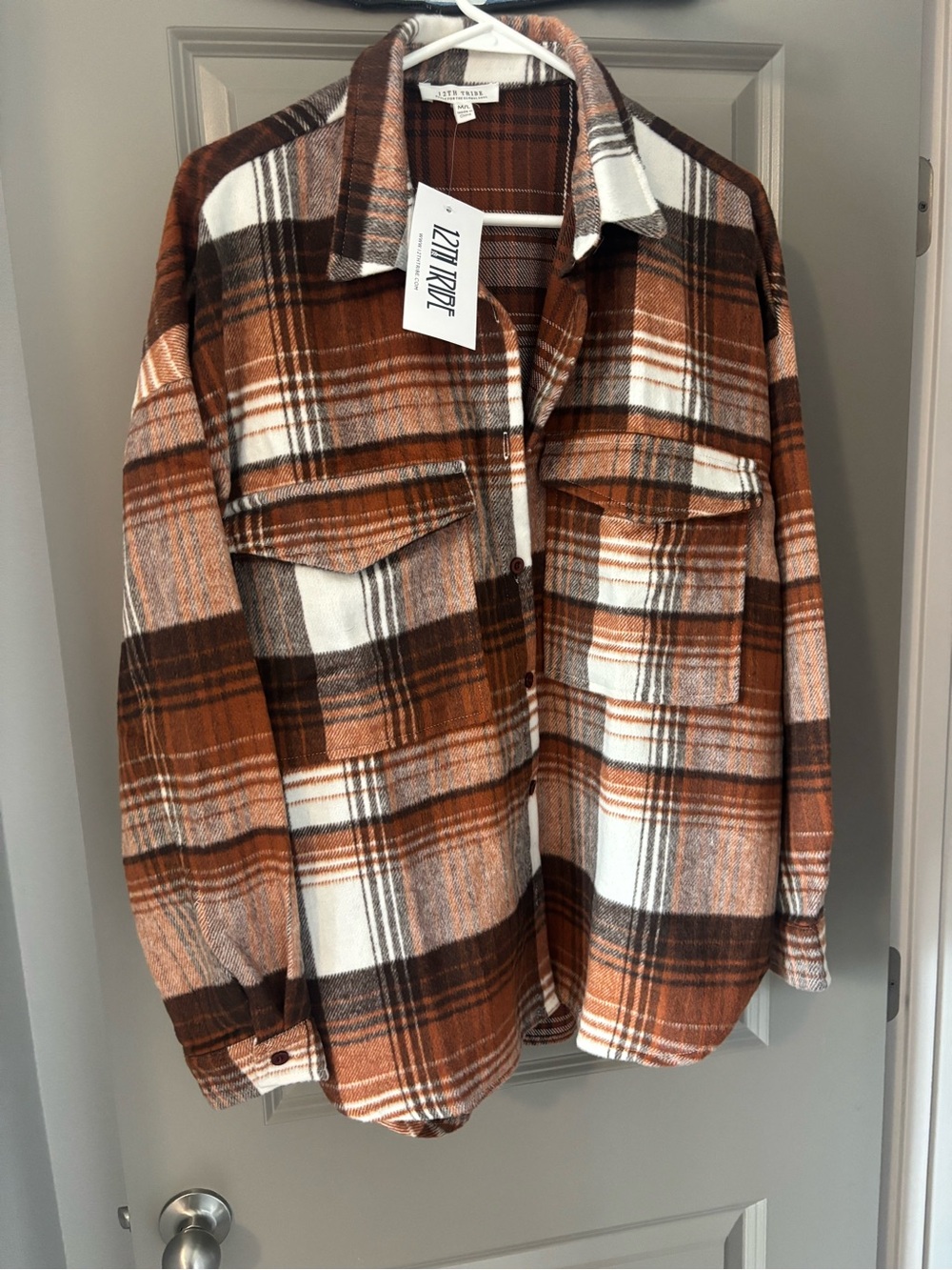 12th Tribe Plaid Utility Jacket in Brown & Cream